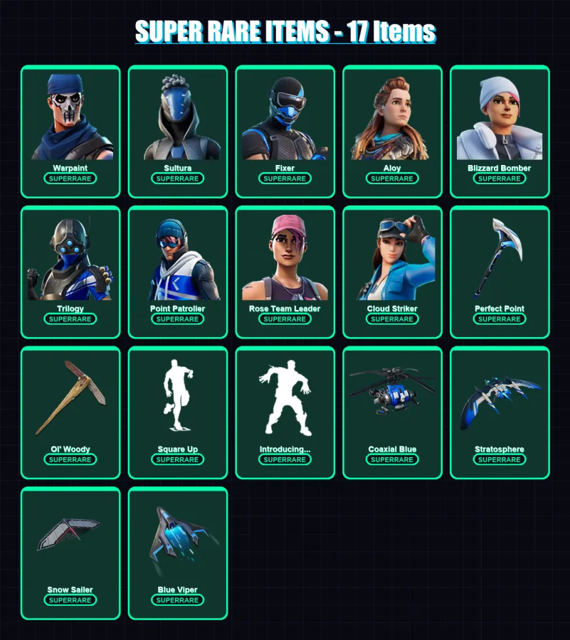 [PC/XBOX] | Warpaint | Sultura | Fixer | Aloy | Blizzard Bomber | 29 skin | 58 pickaxe | 47 emote | 61 glider | Lv655