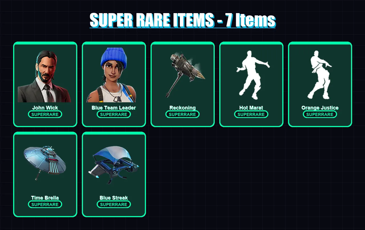 [PC/XBOX/PSN] | John Wick | Blue Team Leader | A.I.M. | Ruin | Catalyst | 45 skin | 38 pickaxe | 52 emote | 52 glider | Lv643