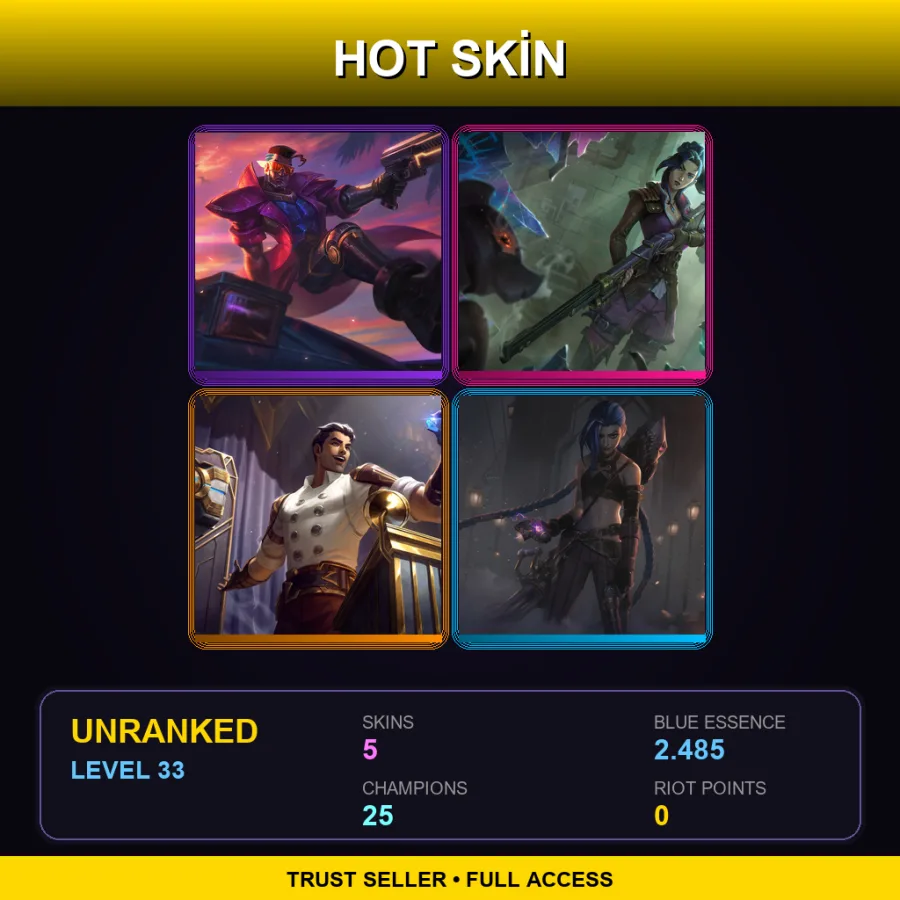 NA | Lv33 | Unranked | 5 Skin | 25 Champ — LoL account
