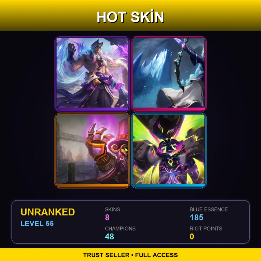 EUNE | Lv55 | Unranked | 8 Skin | 48 Champ — LoL account