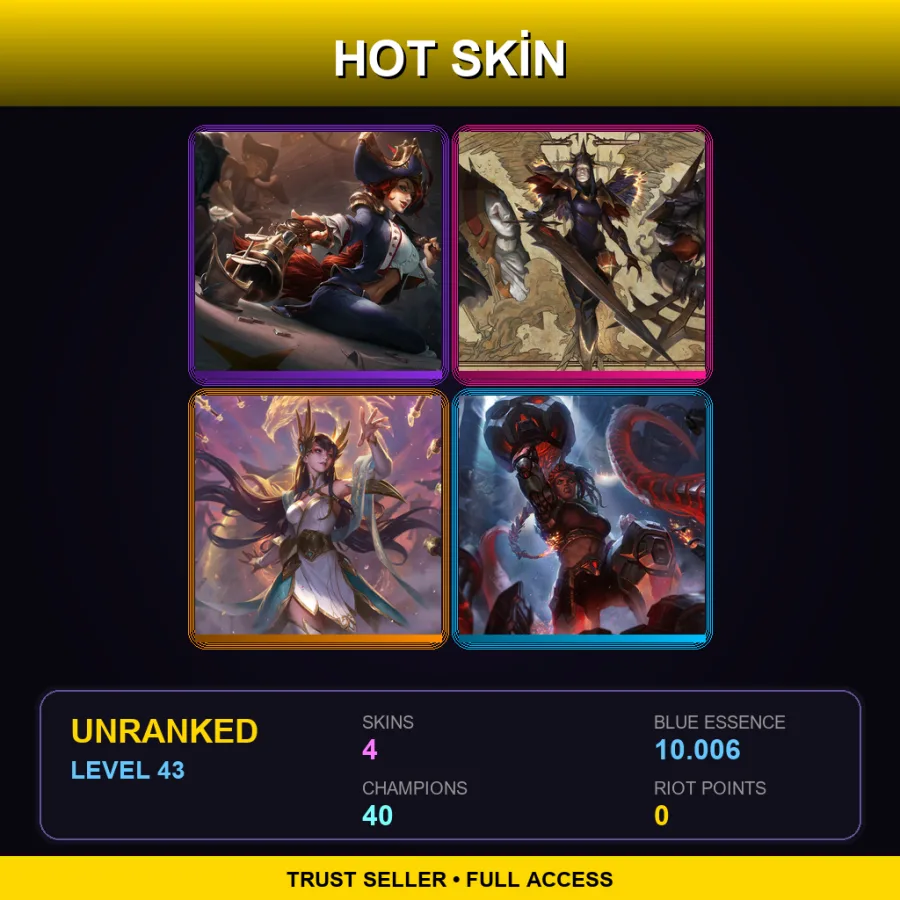SG | Lv43 | Unranked | 4 Skin | 40 Champ — LoL account