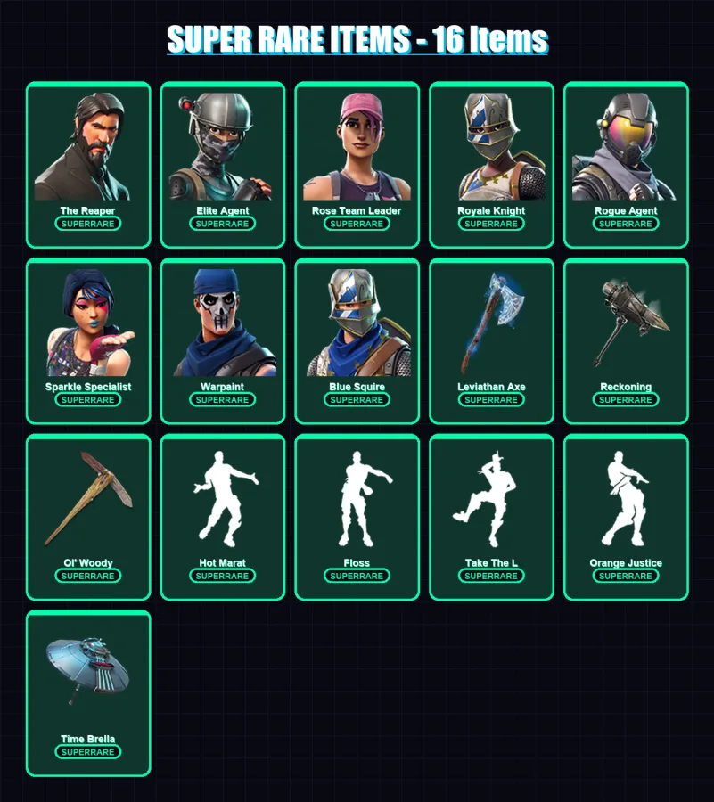 [PC] | The Reaper | Elite Agent | Rose Team Leader | Royale Knight | Rogue Agent | 115 skin | 145 pickaxe | 134 emote | 136 glider | Lv2099