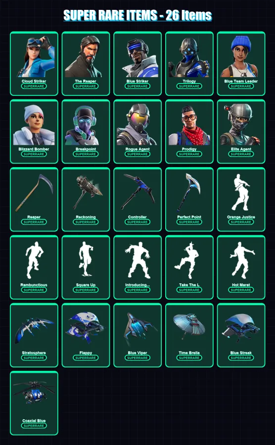 [PS4/PS5/XBOX/PC] | Cloud Striker | The Reaper | Blue Striker | Trilogy | Blue Team Leader | 225 skin | 241 pickaxe | 248 emote | 221 glider | Lv475