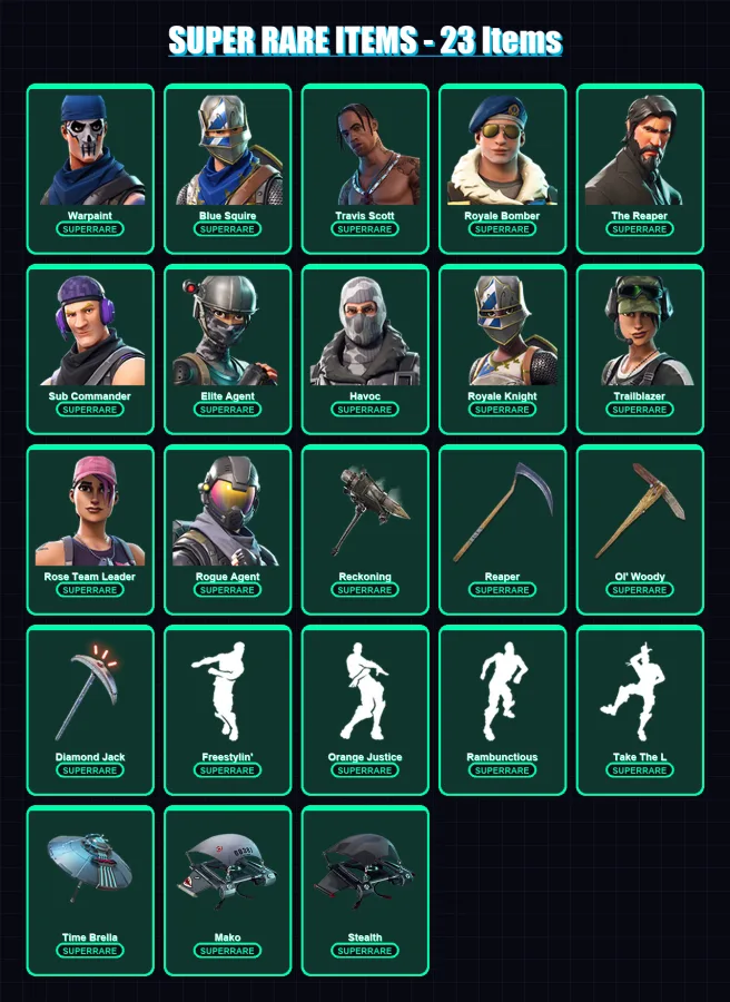 [PC/XBOX] | Warpaint | Blue Squire | Travis Scott | Royale Bomber | The Reaper | 155 skin | 113 pickaxe | 180 emote | 105 glider | Lv898