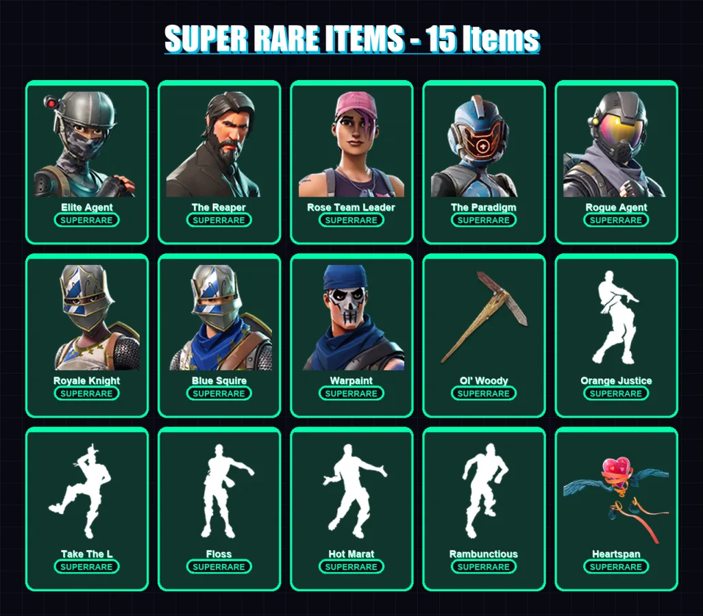[PC/PSN] | Elite Agent | The Reaper | Rose Team Leader | The Paradigm | Rogue Agent | 98 skin | 82 pickaxe | 110 emote | 87 glider | Lv995