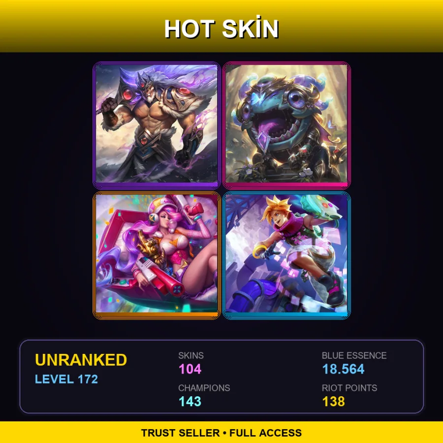 BR | Lv172 | Unranked | 104 Skin | 143 Champ — LoL account