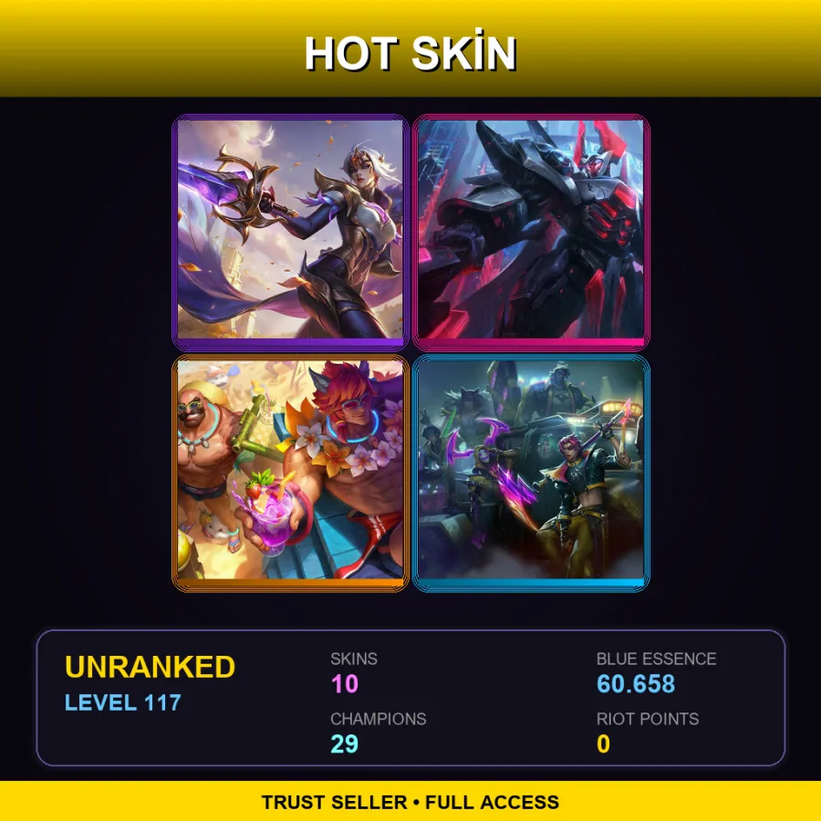 LAN | Lv117 | Unranked | 10 Skin | 29 Champ — LoL account