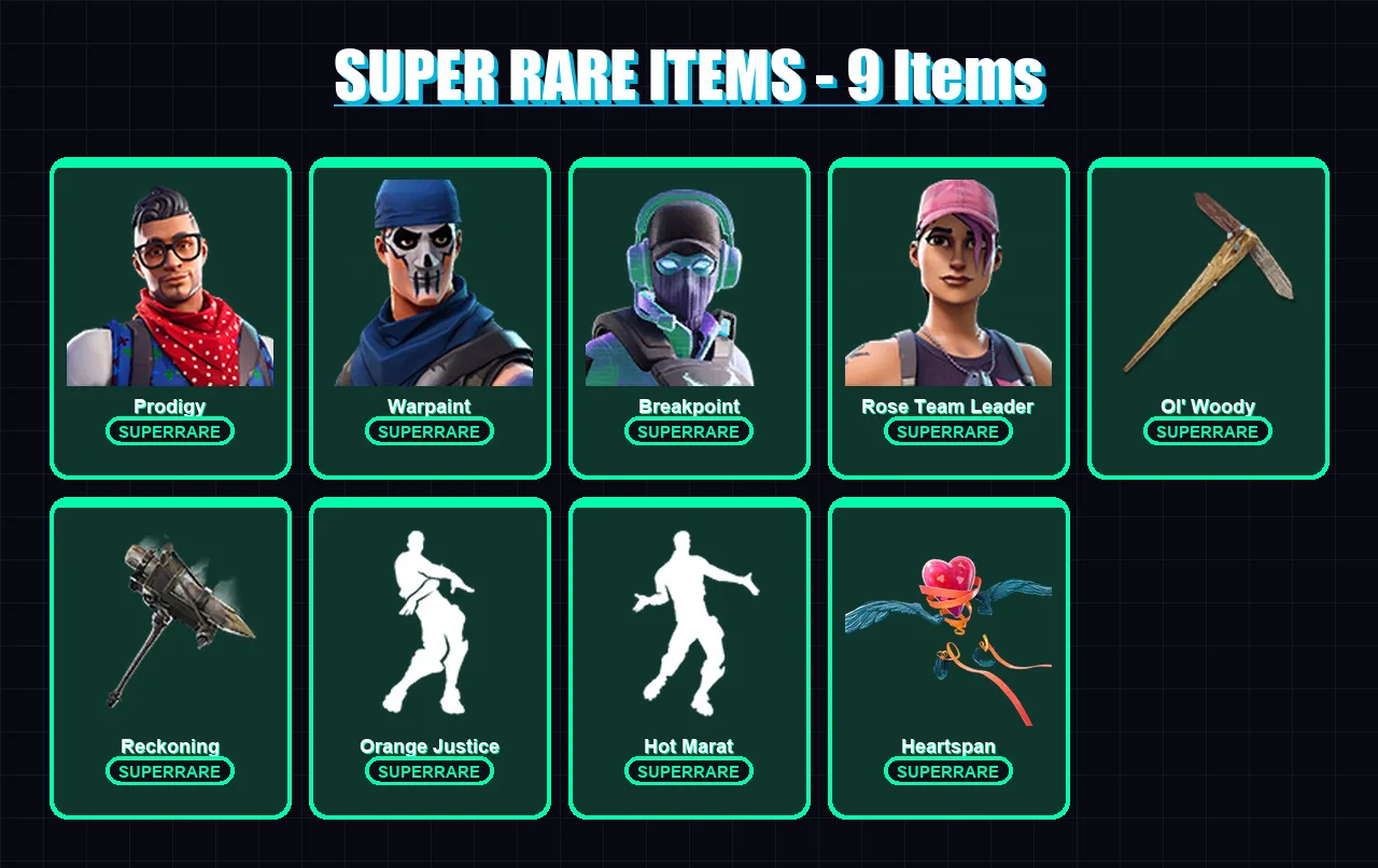 [PC/XBOX/PSN] | Prodigy | Warpaint | Breakpoint | Rose Team Leader | The Ice King | 96 skin | 71 pickaxe | 88 emote | 69 glider | Lv965