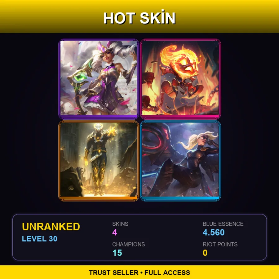 EUW | Lv30 | Unranked | 4 Skin | 15 Champ — LoL account