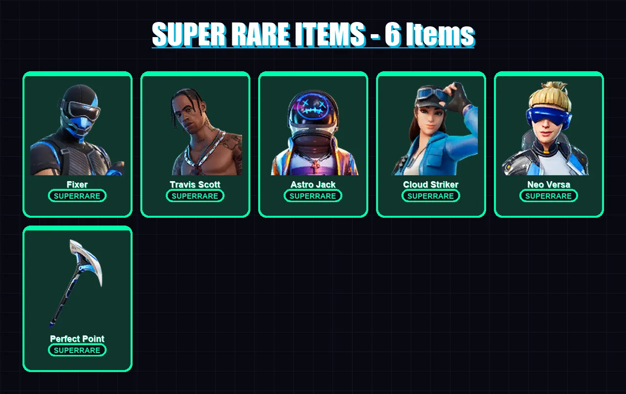 [PS4/PS5/XBOX/PC] | Fixer | Travis Scott | Astro Jack | Cloud Striker | Neo Versa | 32 skin | 39 pickaxe | 33 emote | 35 glider | Lv530