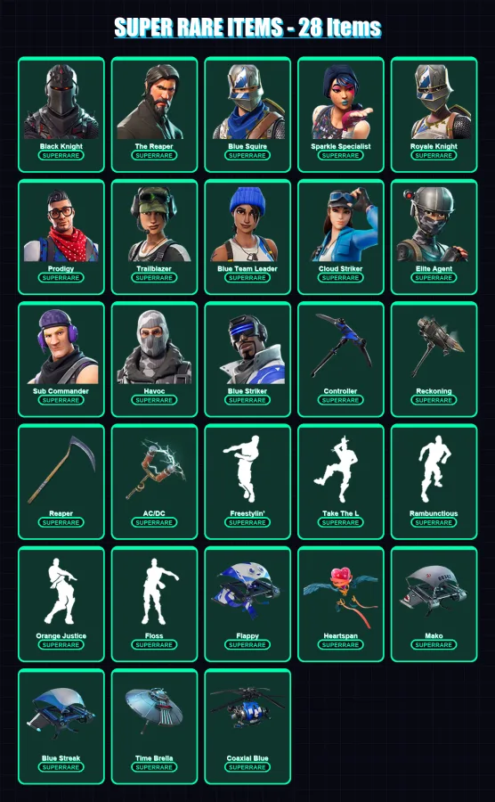 [PC/XBOX/PSN] | Black Knight | The Reaper | Blue Squire | Sparkle Specialist | Royale Knight | 80 skin | 55 pickaxe | 68 emote | 63 glider | Lv954