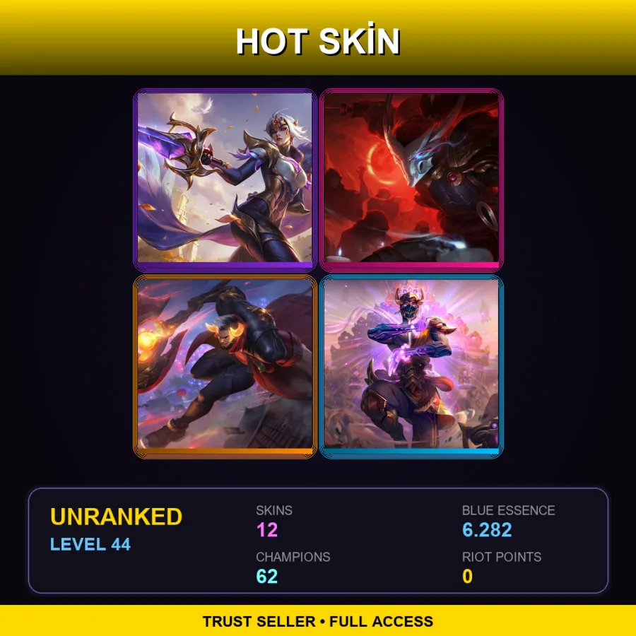 LAS | Lv44 | Unranked | 12 Skin | 62 Champ — Three Honors Akshan