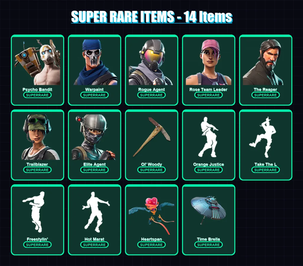 [PC/XBOX] | Psycho Bandit | Warpaint | Rogue Agent | Rose Team Leader | The Reaper | 112 skin | 137 pickaxe | 109 emote | 112 glider | Lv1499 — Fortnite account