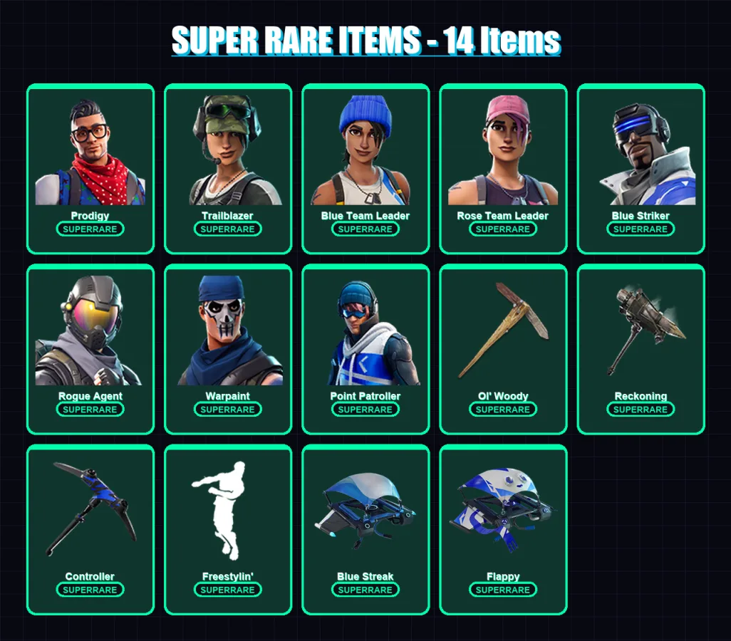 [PC/XBOX/PSN] | Prodigy | Trailblazer | Blue Team Leader | Rose Team Leader | Blue Striker | 28 skin | 25 pickaxe | 32 emote | 32 glider | Lv384