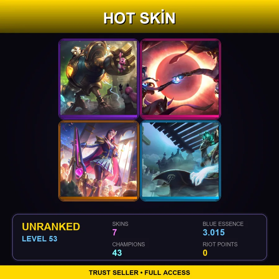 LAN | Lv53 | Unranked | 7 Skin | 43 Champ — LoL account
