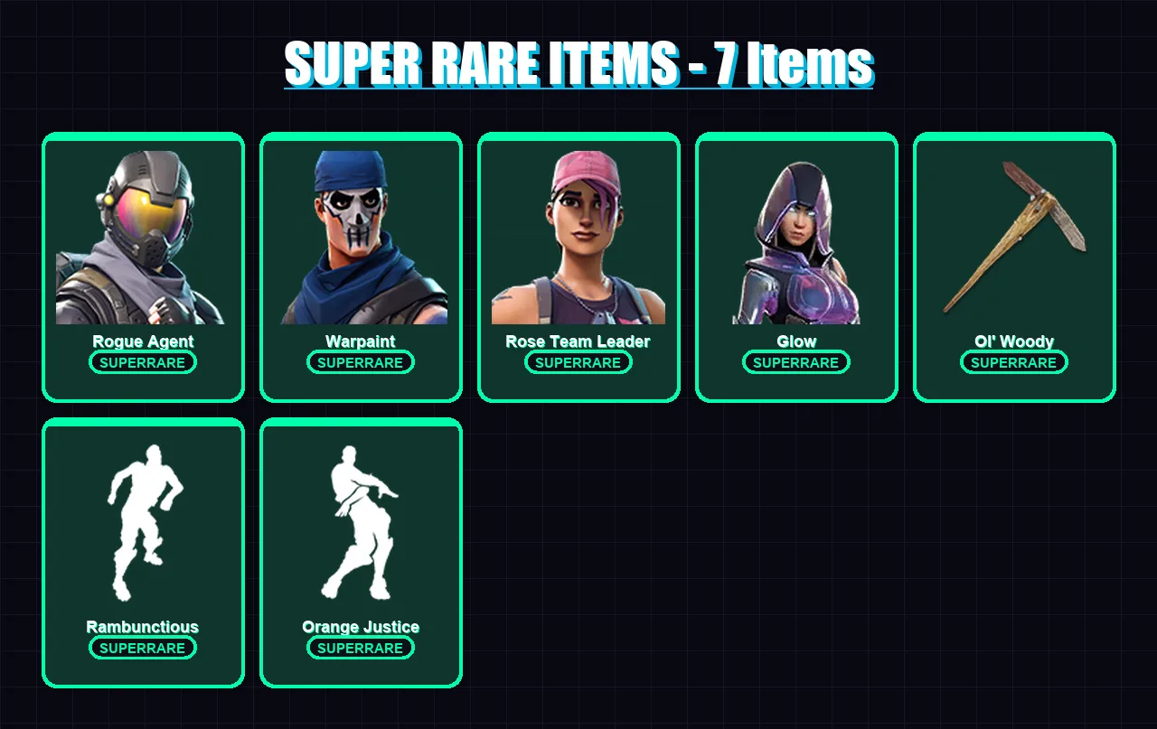 [PC/XBOX] | Rogue Agent | Warpaint | Rose Team Leader | Glow | Blackheart | 16 skin | 15 pickaxe | 32 emote | 17 glider | Lv235 — Fortnite account