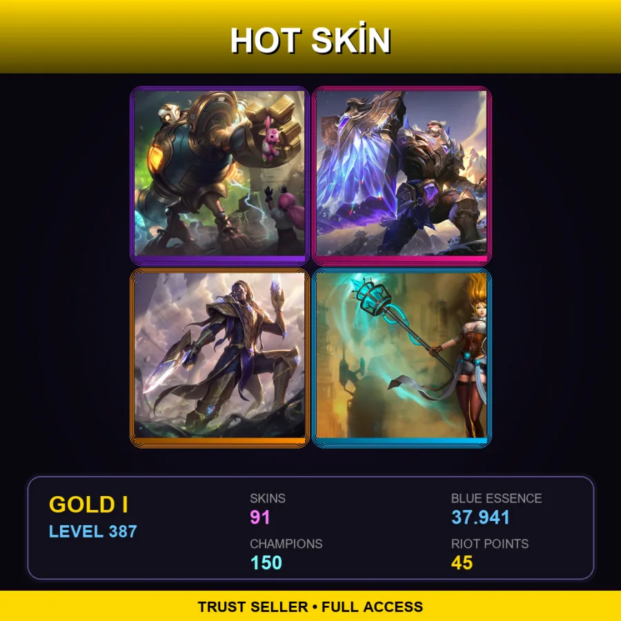 LAS | Lv387 | Gold I | 91 Skin | 150 Champ — LoL account