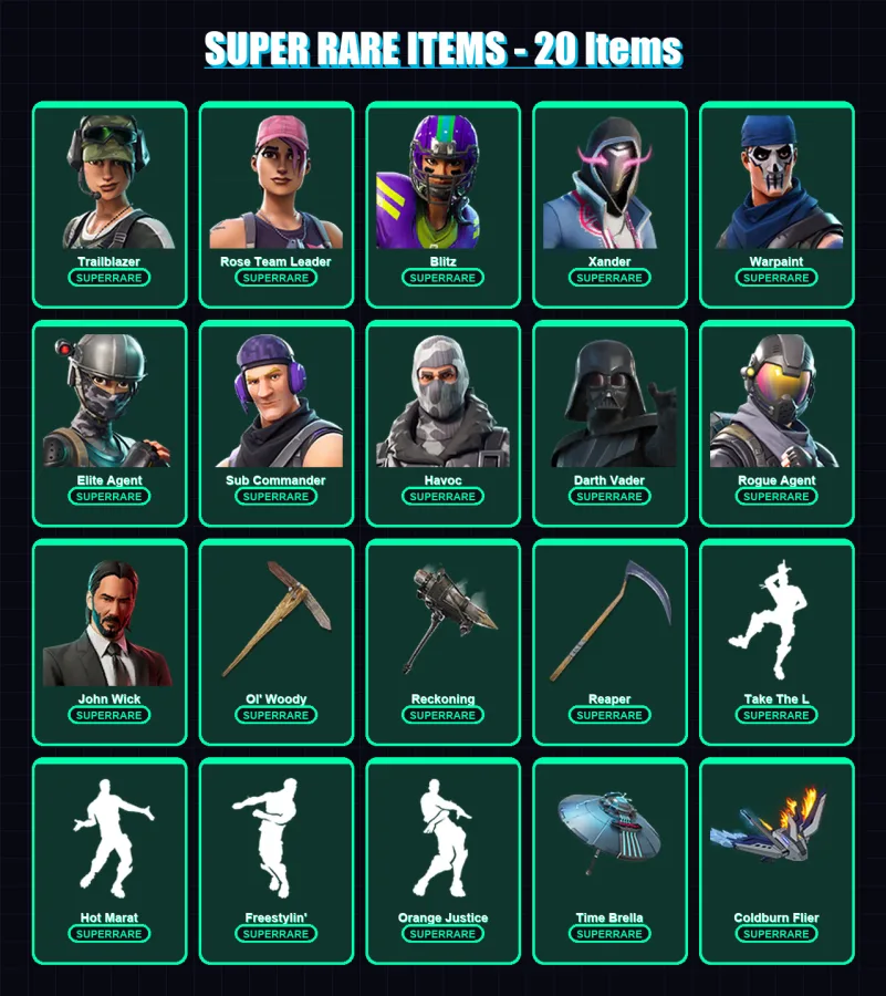 [PC] | Trailblazer | Rose Team Leader | Blitz | Xander | Warpaint | 476 skin | 408 pickaxe | 274 emote | 255 glider | Lv3298 — Fortnite account