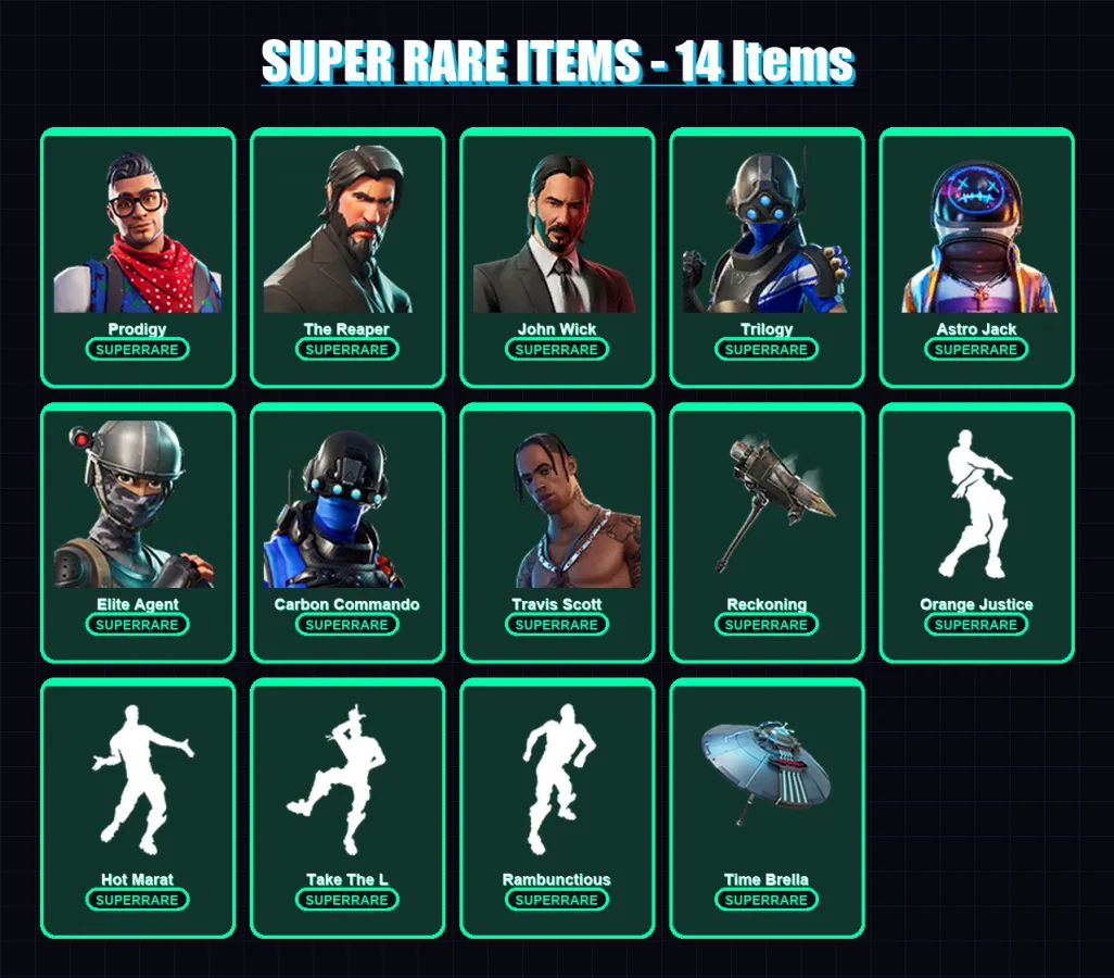 [PC/XBOX/PSN] | Prodigy | The Reaper | John Wick | Trilogy | Astro Jack | 131 skin | 97 pickaxe | 248 emote | 89 glider | Lv1709