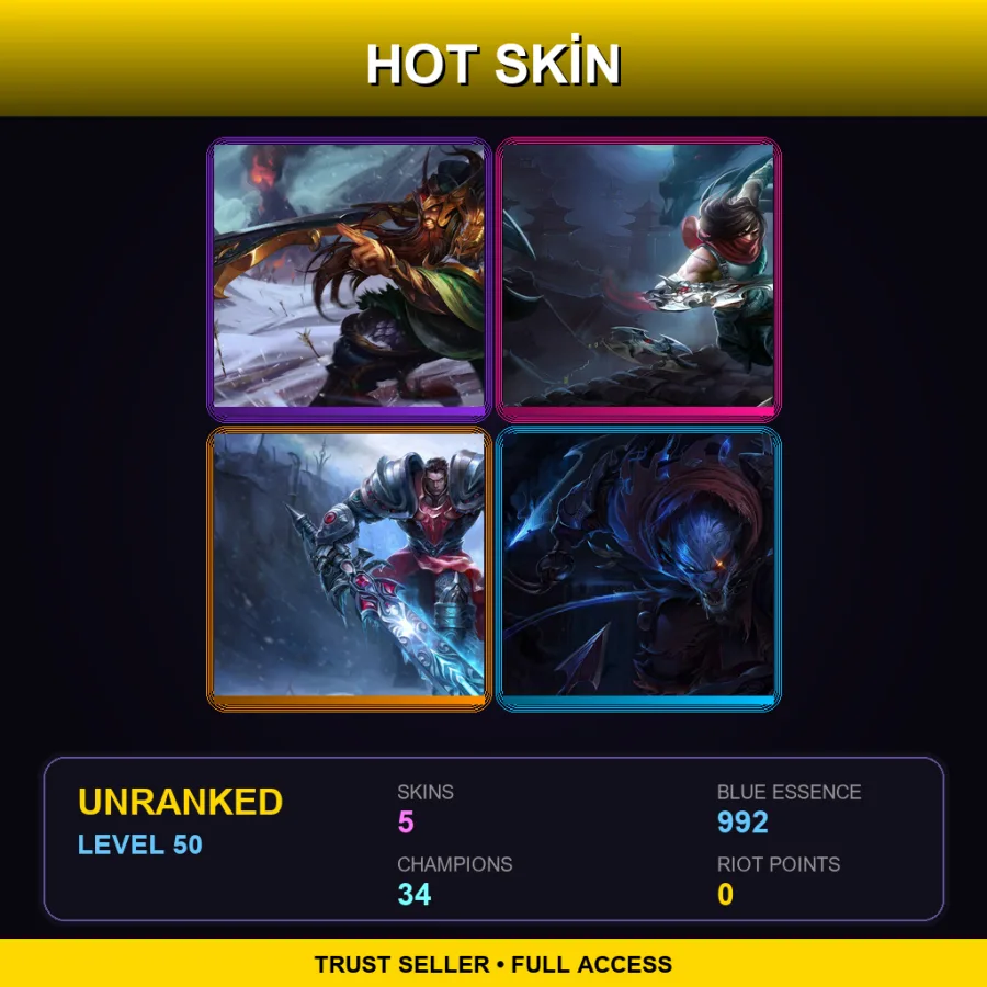 EUW | Lv50 | Unranked | 5 Skin | 34 Champ