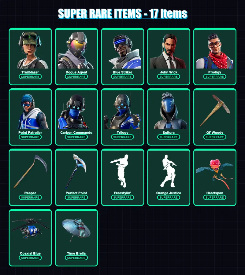 [PC/XBOX/PSN] | Omega | Trailblazer | Rogue Agent | Blue Striker | John Wick | 169 skin | 209 pickaxe | 134 emote | 131 glider | Lv2334
