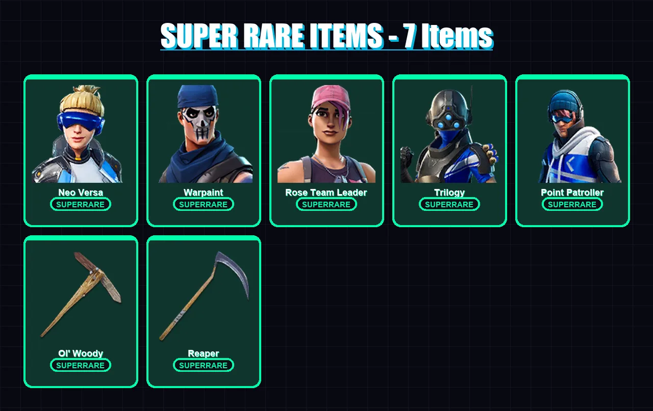 [PC/XBOX] | Neo Versa | Warpaint | Rose Team Leader | Trilogy | Point Patroller | 57 skin | 51 pickaxe | 51 emote | 38 glider | Lv427 — Fortnite account
