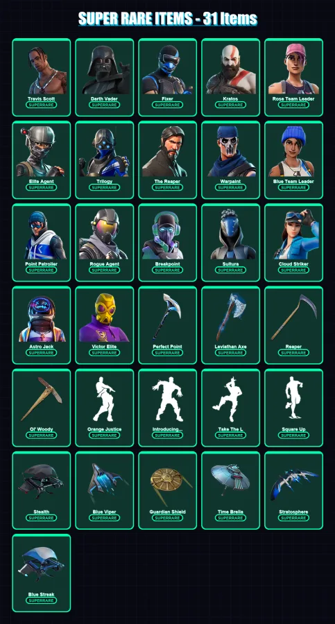 [PS4/PS5/PC] | Travis Scott | Stadium Hero '92 | Polo Prodigy | Darth Vader | Fixer | 703 skin | 622 pickaxe | 458 emote | 364 glider | Lv5078