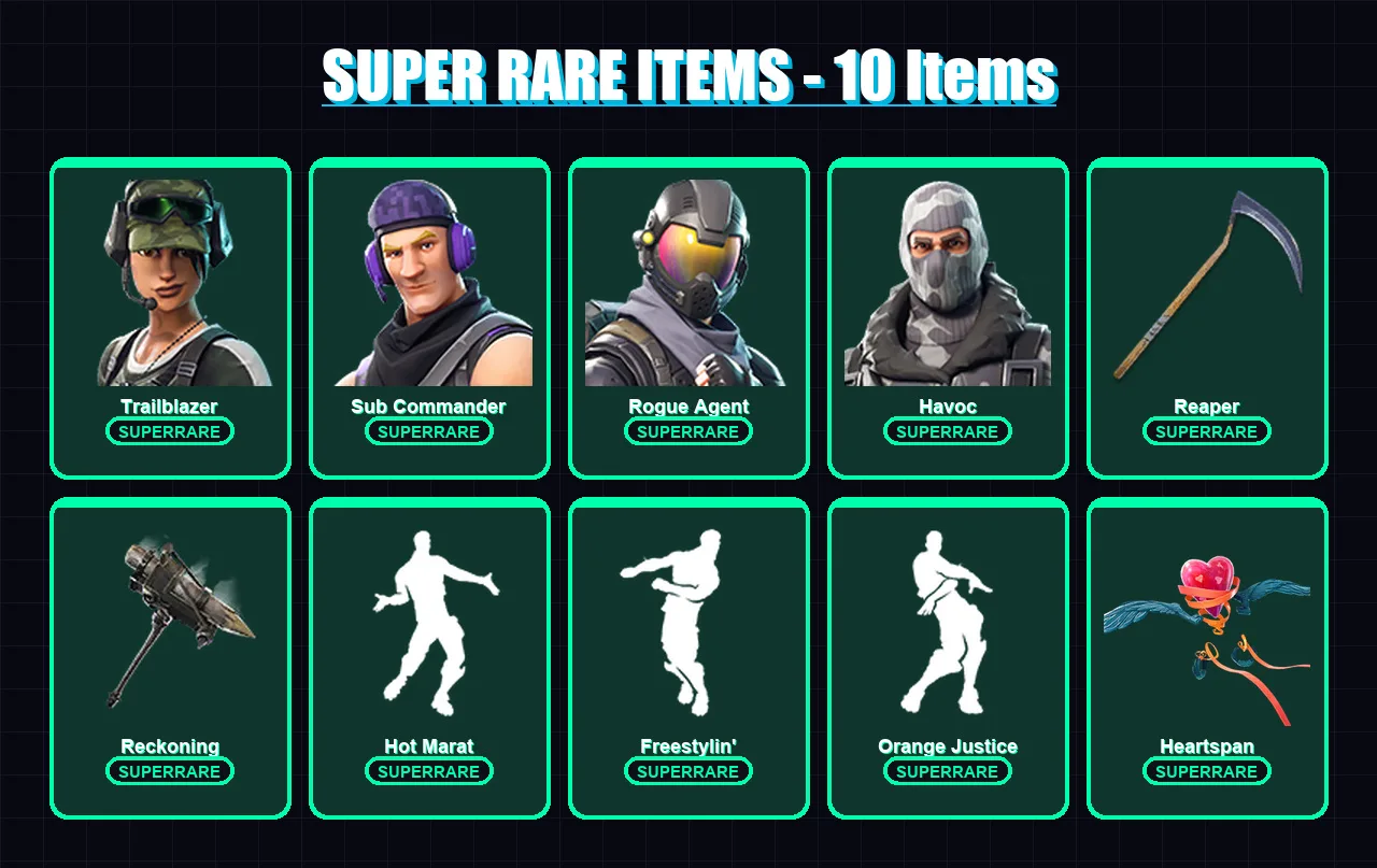 [PS4/PS5/XBOX/PC] | Trailblazer | Sub Commander | Rogue Agent | Havoc | The Visitor | 108 skin | 88 pickaxe | 85 emote | 103 glider | Lv1639