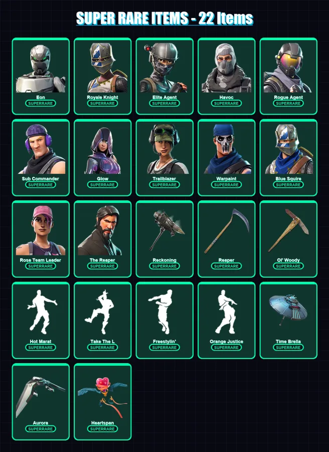 [PC/XBOX/PSN] | Eon | Royale Knight | Elite Agent | Havoc | Rogue Agent | 194 skin | 145 pickaxe | 156 emote | 127 glider | Lv1827