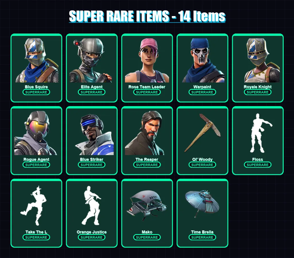[PS4/PS5/XBOX/PC] | Blue Squire | Elite Agent | Rose Team Leader | Warpaint | Royale Knight | 67 skin | 61 pickaxe | 55 emote | 66 glider | Lv763