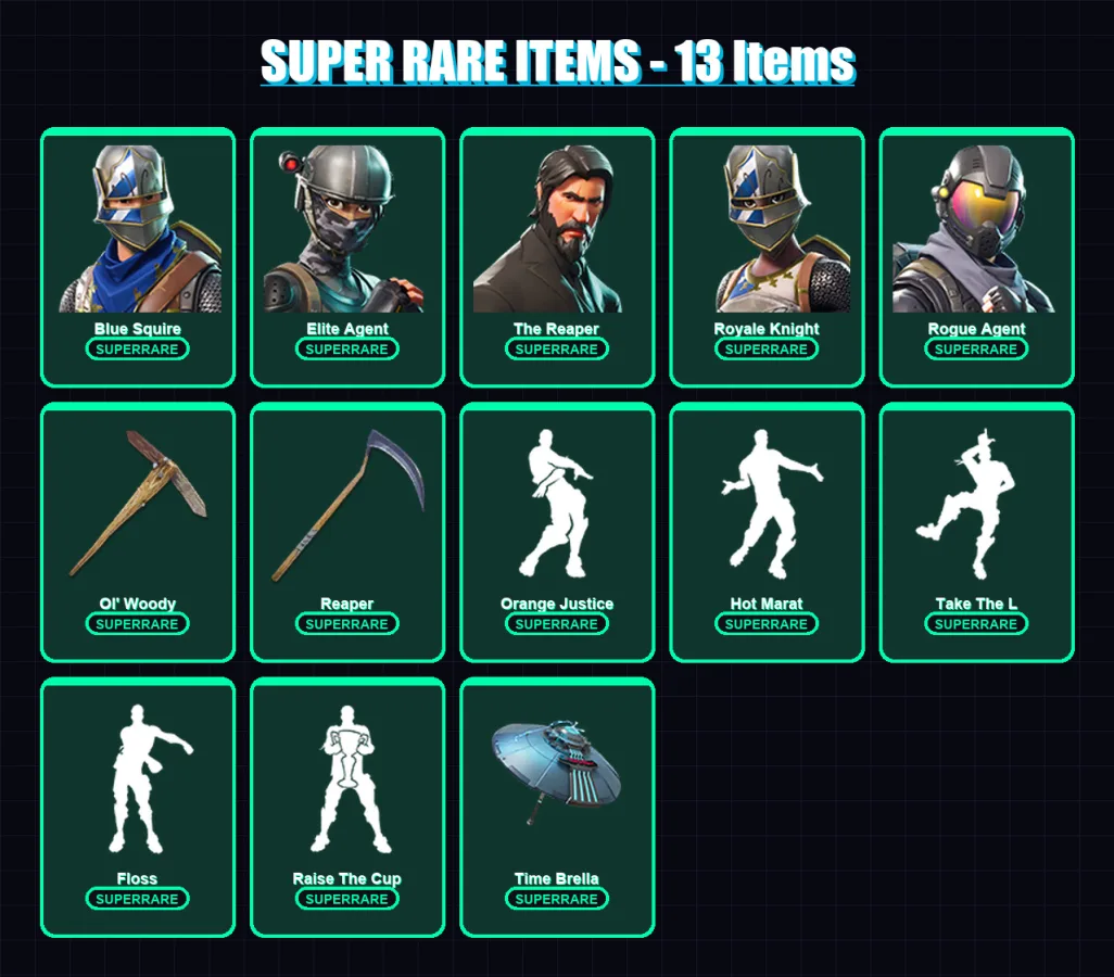 [PS4/PS5/XBOX/PC] | Blue Squire | Elite Agent | The Reaper | Royale Knight | Rogue Agent | 103 skin | 110 pickaxe | 120 emote | 117 glider | Lv1566