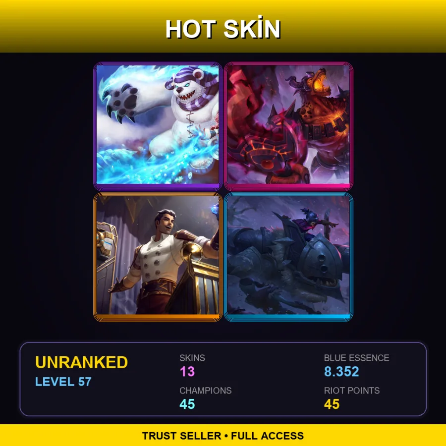 NA | Lv57 | Unranked | 13 Skin | 45 Champ