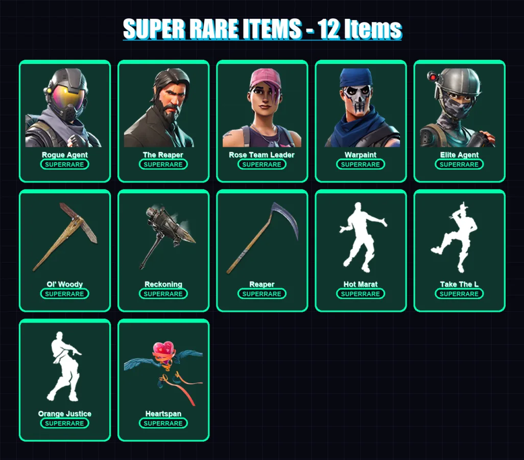 [PC/PSN] | Rogue Agent | The Reaper | Rose Team Leader | Warpaint | Elite Agent | 100 skin | 55 pickaxe | 84 emote | 62 glider | Lv737