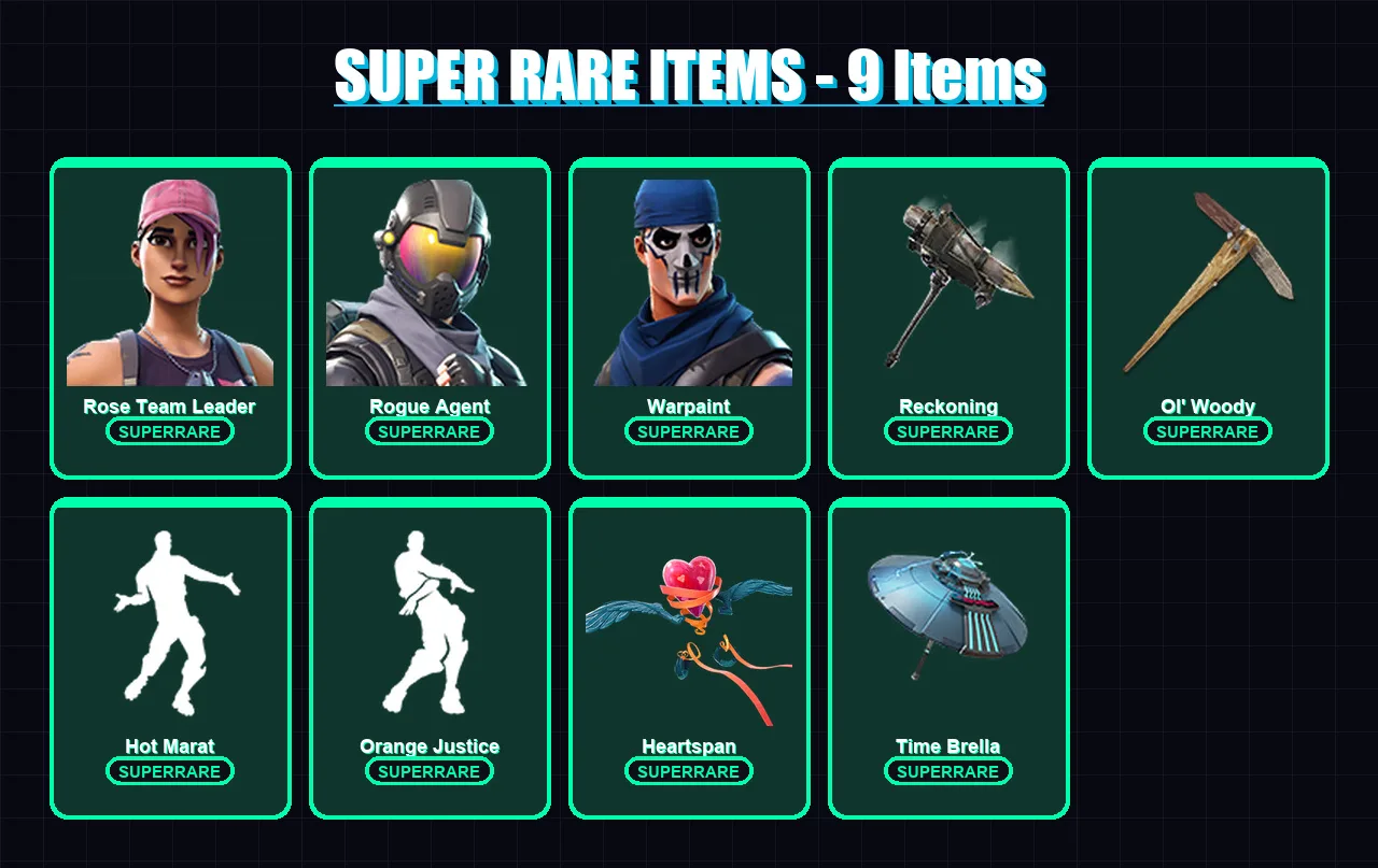 [PC/PSN] | Rose Team Leader | Rogue Agent | Warpaint | Molten Battle Hound | The Imagined | 70 skin | 83 pickaxe | 74 emote | 89 glider | Lv1375