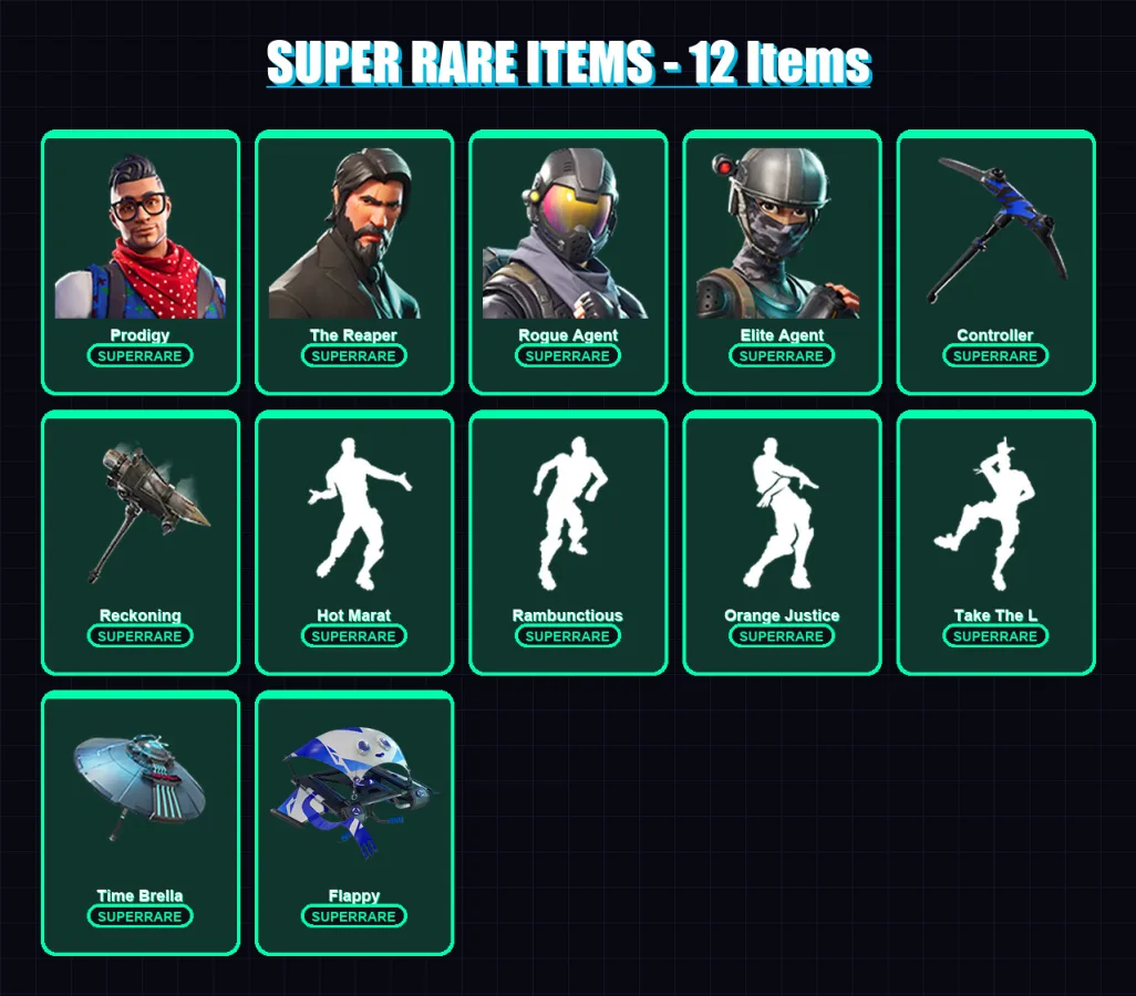 [SWITCH/XBOX/PC] | Prodigy | The Reaper | Rogue Agent | Elite Agent | Raz | 62 skin | 62 pickaxe | 62 emote | 66 glider | Lv993