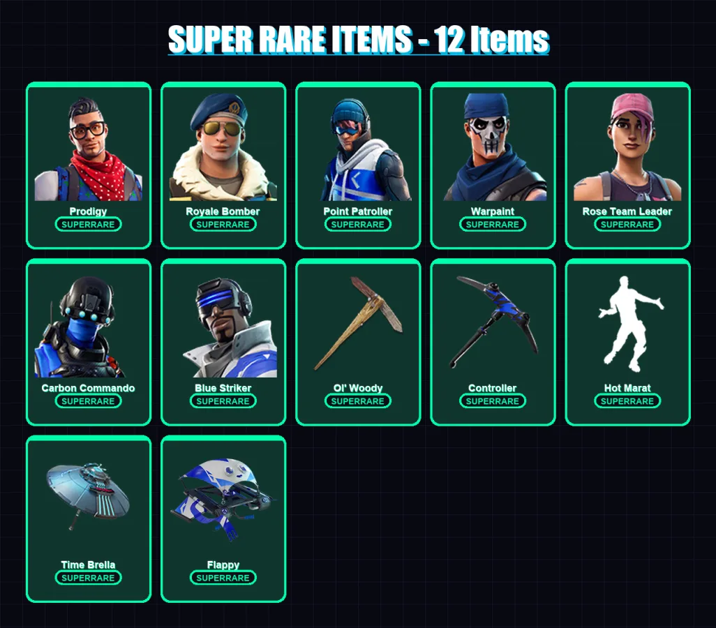 [PC/XBOX/PSN] | Prodigy | Royale Bomber | Point Patroller | Warpaint | Rose Team Leader | 84 skin | 91 pickaxe | 113 emote | 88 glider | Lv1166 — Fortnite account