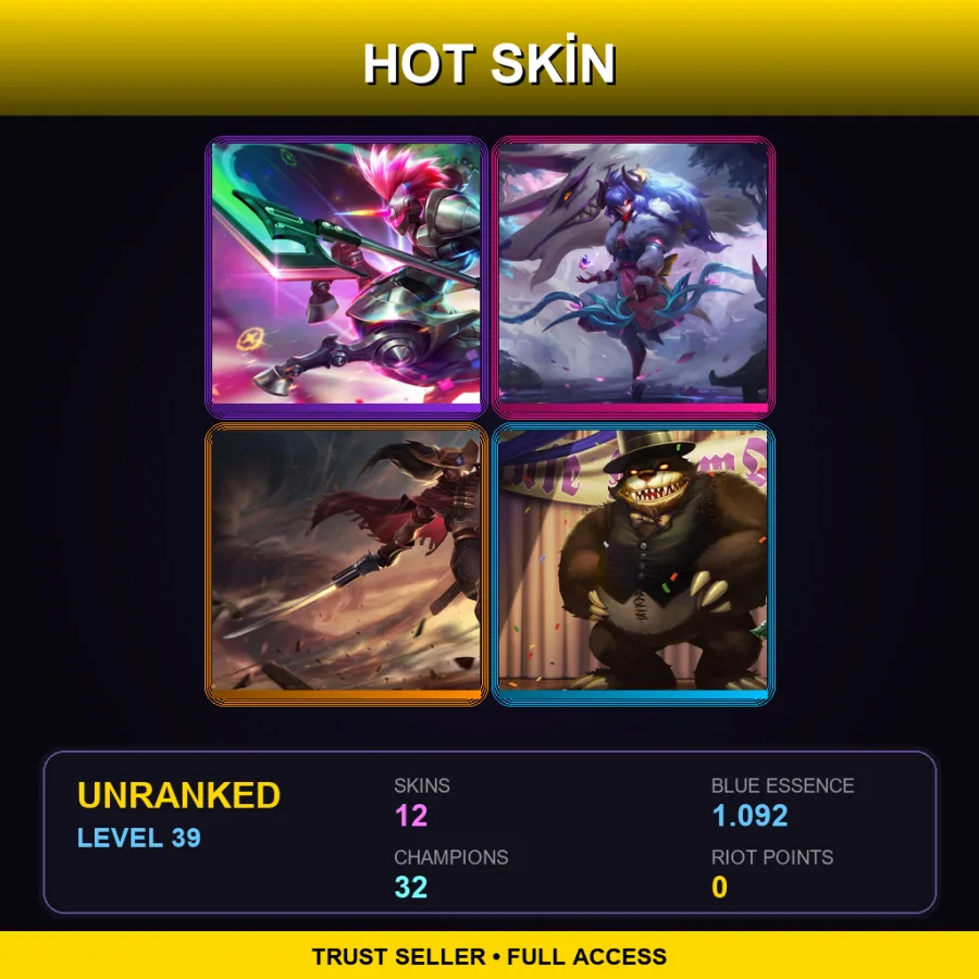 VN | Lv39 | Unranked | 12 Skin | 32 Champ — LoL account