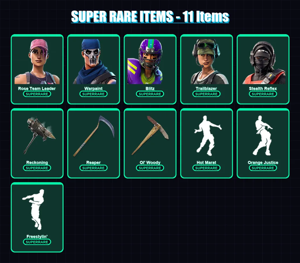 [PC/XBOX/PSN] | Rose Team Leader | Warpaint | Blitz | Trailblazer | Stealth Reflex | 38 skin | 43 pickaxe | 38 emote | 42 glider | Lv522
