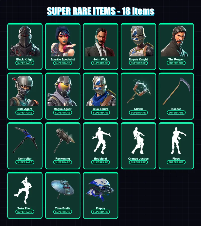 [PS4/PS5/XBOX/PC] | Black Knight | Sparkle Specialist | John Wick | Royale Knight | The Reaper | 52 skin | 73 pickaxe | 65 emote | 84 glider | Lv146