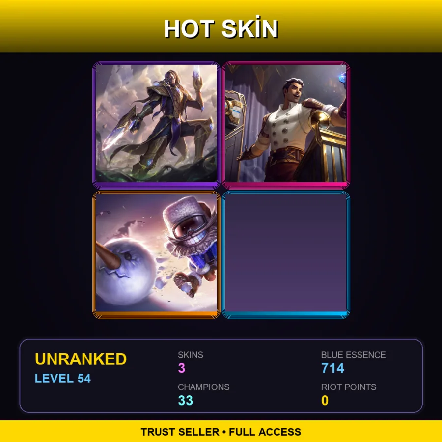 TR | Lv54 | Unranked | 3 Skin | 33 Champ