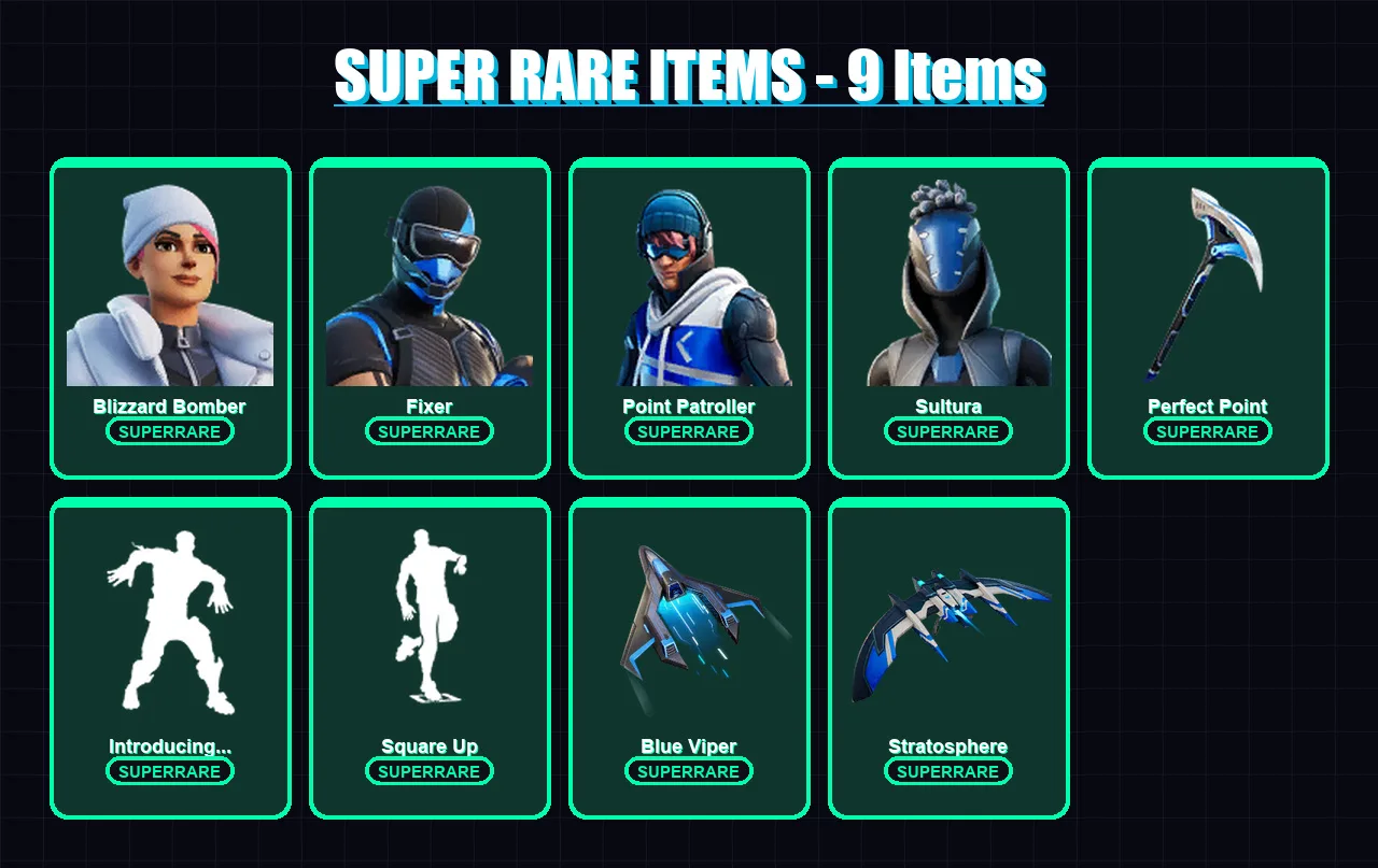 [PC/XBOX] | Blizzard Bomber | Fixer | Point Patroller | Sultura | Snap | 10 skin | 29 pickaxe | 14 emote | 19 glider | Lv234