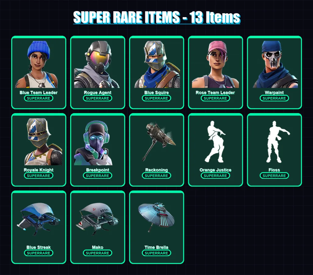 [PC/XBOX/PSN] | Blue Team Leader | Rogue Agent | Blue Squire | Rose Team Leader | Warpaint | 82 skin | 79 pickaxe | 71 emote | 73 glider | Lv764