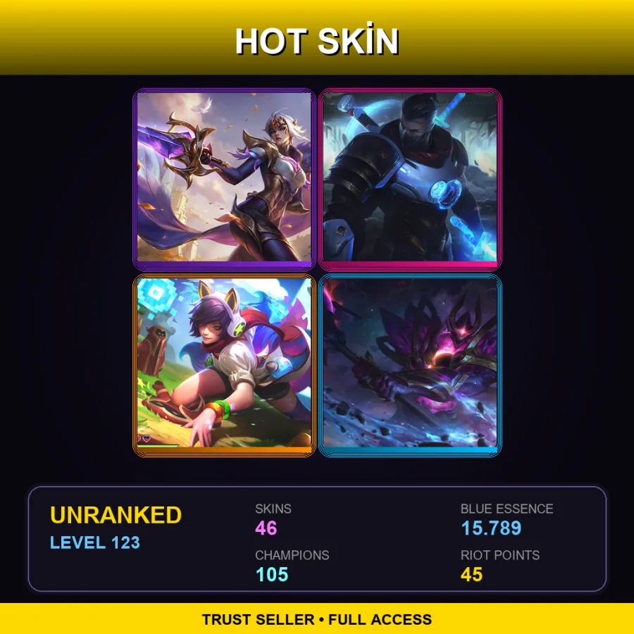 LAN | Lv123 | Unranked | 46 Skin | 105 Champ — LoL account