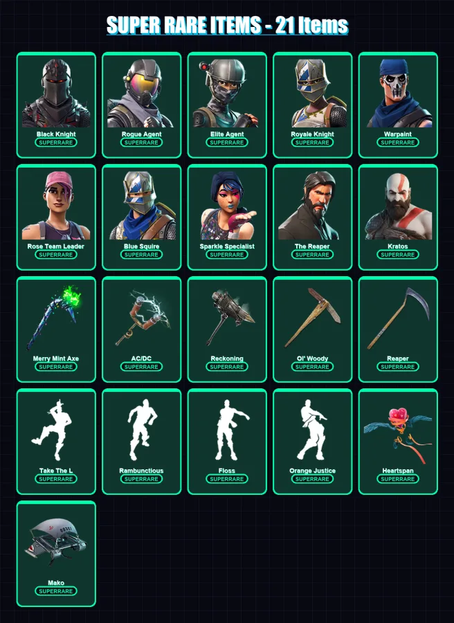 [PS4/PS5/XBOX/PC] | Black Knight | Rogue Agent | Elite Agent | Royale Knight | Warpaint | 83 skin | 61 pickaxe | 74 emote | 57 glider | Lv738