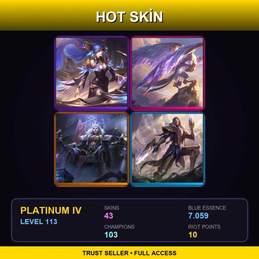LAN | Victorious Sona | Victorious Anivia | Victorious Sejuani | Victorious Lucian | 43 Skin | 103 Champ | Platinum IV | Lv113
