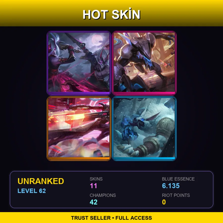 LAN | Lv62 | Unranked | 11 Skin | 42 Champ — LoL account