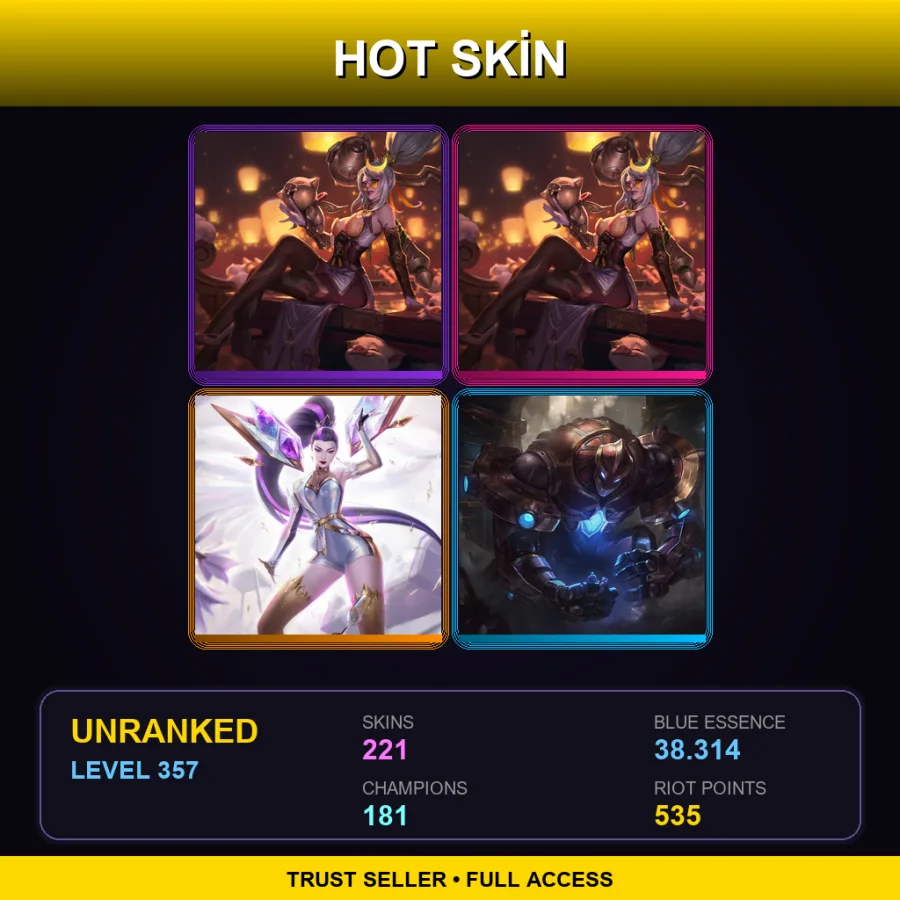 EUW | Lv357 | Unranked | 221 Skin | 181 Champ — LoL account