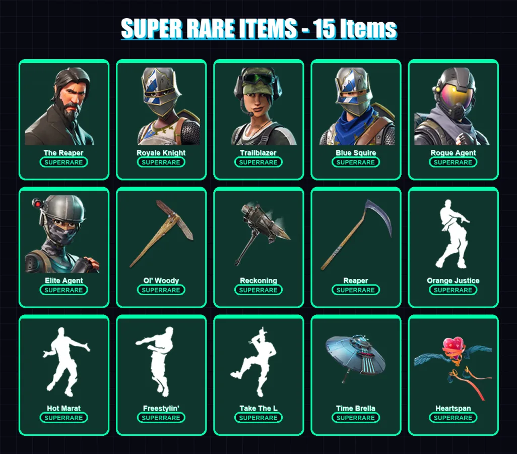 [PS4/PS5/XBOX/PC] | The Reaper | Royale Knight | Trailblazer | Blue Squire | Rogue Agent | 220 skin | 252 pickaxe | 199 emote | 209 glider | Lv3486