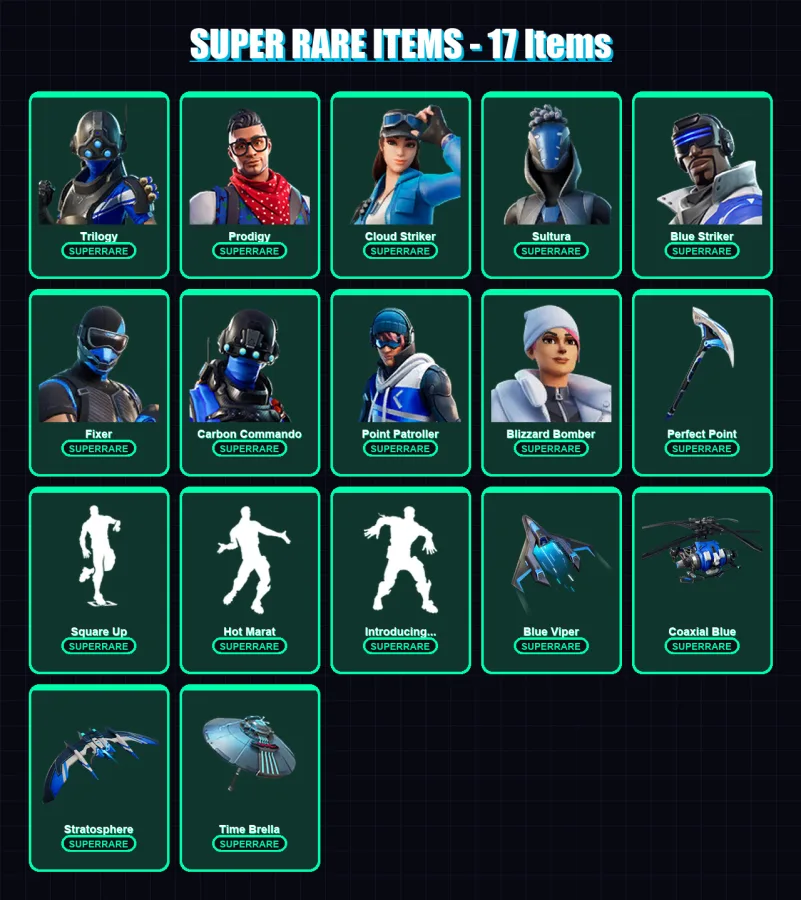 [PS4/PS5/XBOX/PC] | Trilogy | Prodigy | Cloud Striker | Sultura | Blue Striker | 95 skin | 106 pickaxe | 84 emote | 103 glider | Lv1356