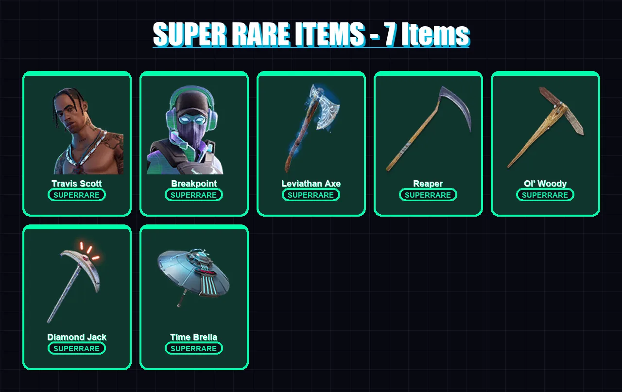 [PC/XBOX/PSN] | Travis Scott | Breakpoint | Spire Assassin | Frozen Raven | Galaxia | 243 skin | 222 pickaxe | 181 emote | 153 glider | Lv1988
